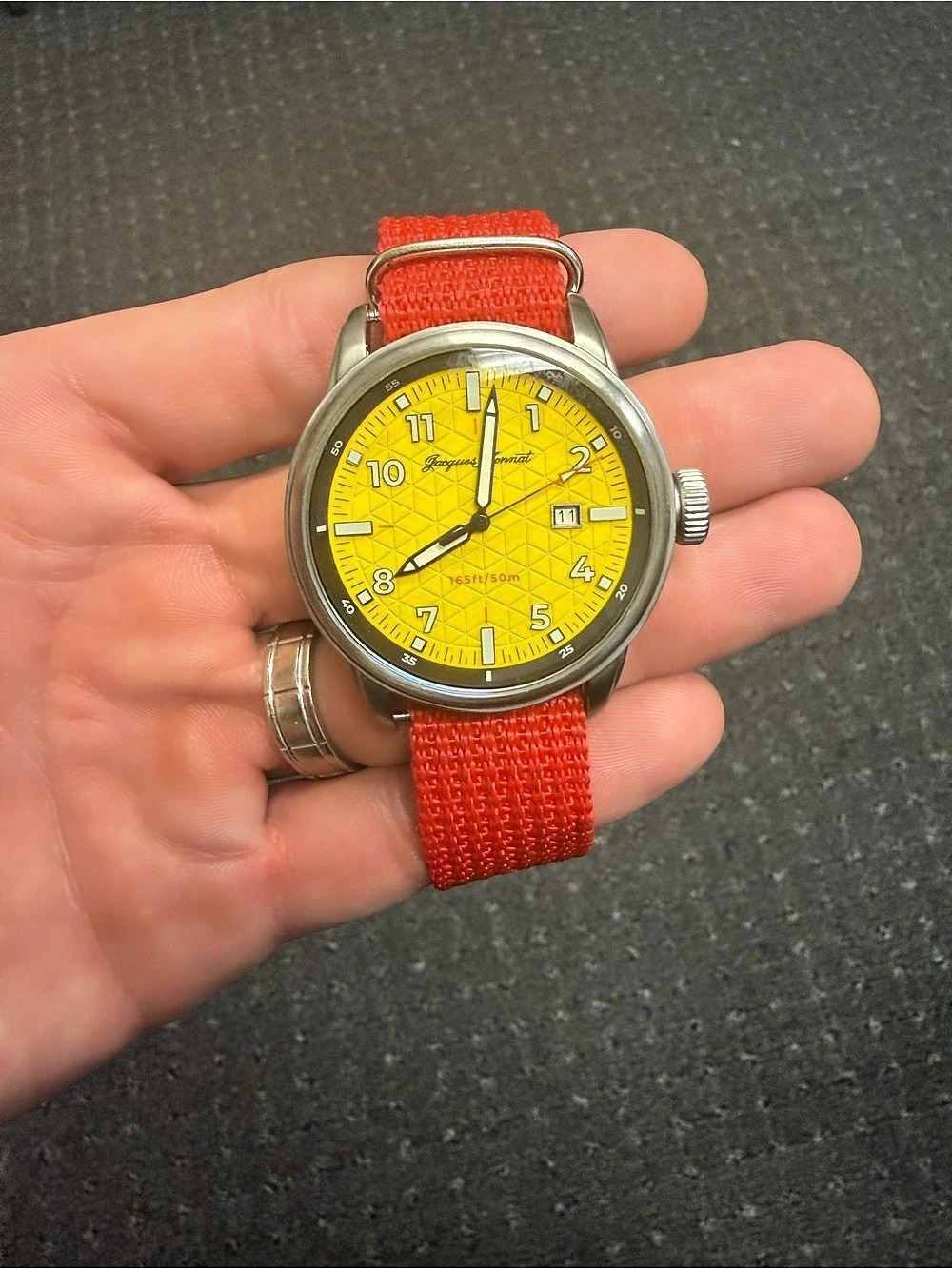 Jacques Monnat Red Watch with Yellow Dial
